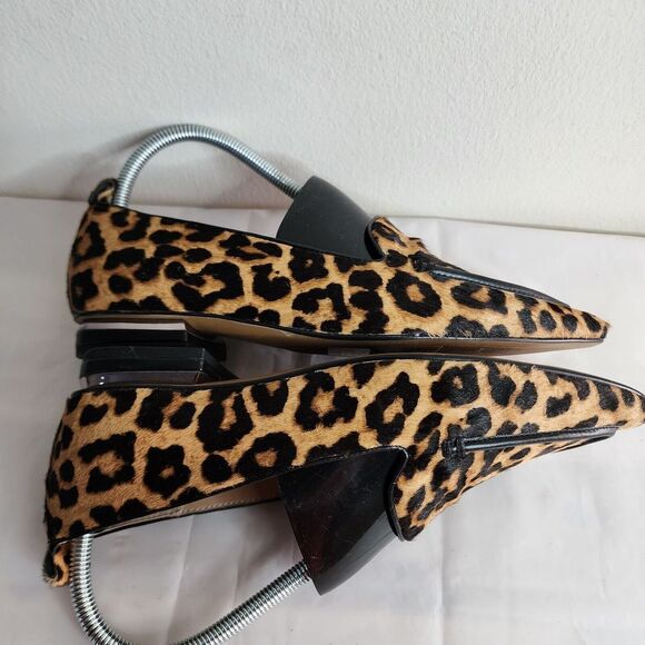 Franco Sarto Leopard Cheetah Print  Block Heel Flats Leather Size 8M Calf Hair - Picture 6 of 14